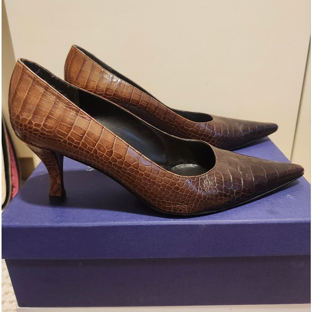 Stuart Weitzman Brown Ombre Croc Embossed Shiny Leather Pumps Sz.8 Ret.$365